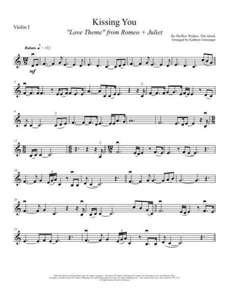 Kissing You String Quartet Sheet Music