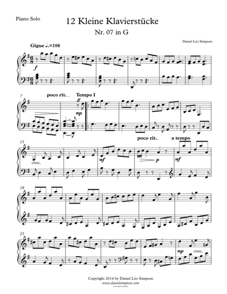 Free Sheet Music Kleine Klavierstcke Nr 07 In G Major For Piano Solo