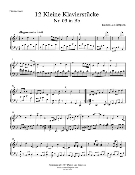 Kleine Klavierstcke Nr 3 In Bb Major For Piano Solo Sheet Music