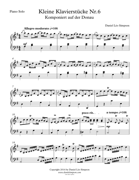 Kleine Klavierstcke Nr 6 Komponiert Auf Der Donau Sheet Music