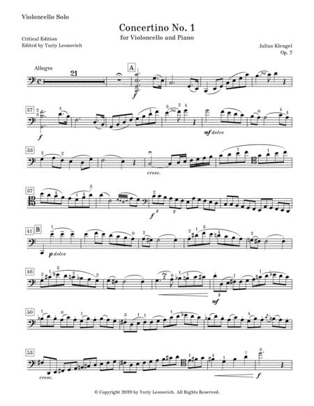 Klengel Concertino No 1 Cello Solo Part Urtext Sheet Music