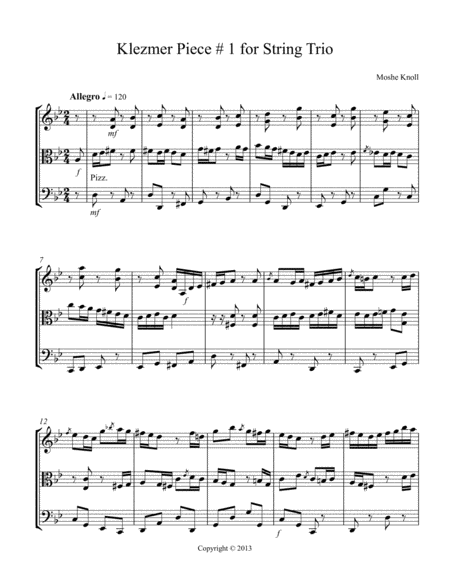 Free Sheet Music Klezmer Piece 1 For String Trio