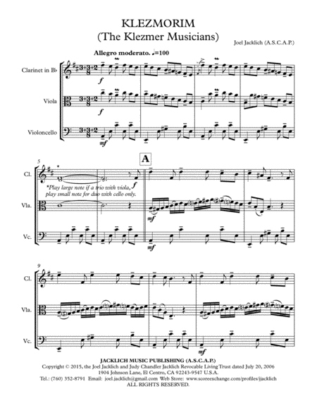 Klezmorim The Klezmer Musicians For Clarinet And Cello With Optional Viola Sheet Music