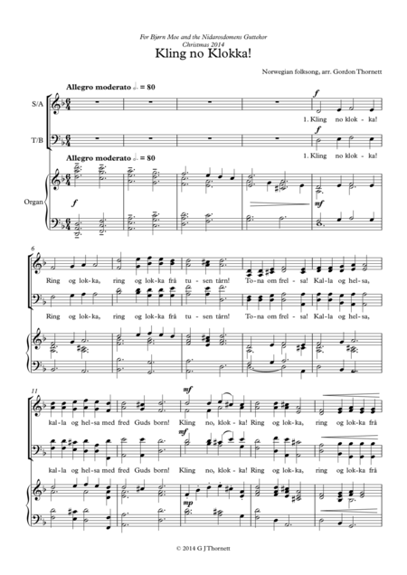 Free Sheet Music Kling No Klokka Ring Out Church Bells