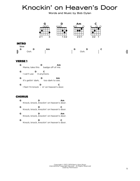 Knockin On Heavens Door Sheet Music