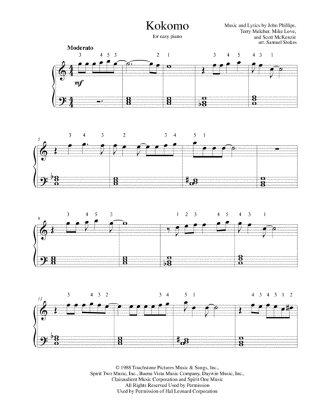Free Sheet Music Kokomo For Easy Piano