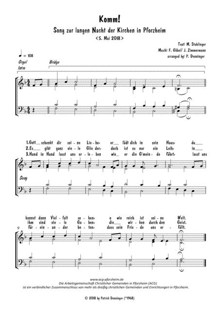 Free Sheet Music Komm Song Der Langen Nacht Der Kirchen In Pforzheim