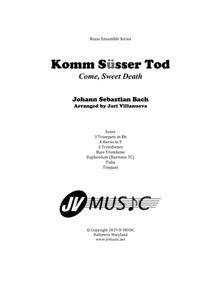 Komm Ssser Tod Come Sweet Death For Brass Ensemble Sheet Music