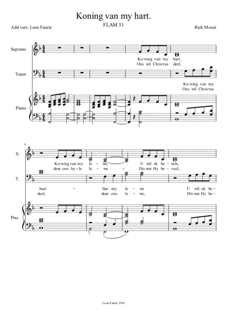 Free Sheet Music Koning Van My Hart