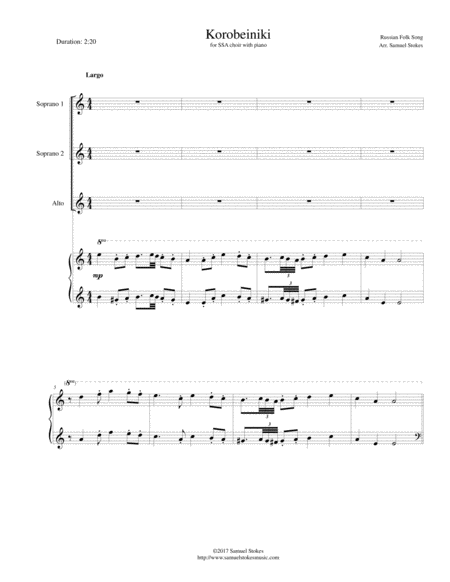 Korobeiniki Korobushka For Ssa Choir With Piano Accompaniment Sheet Music