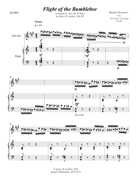 Korsakov Flight Of The Bumblebee For Alto Sax Piano Sheet Music