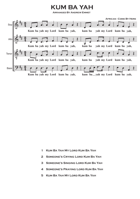 Kum Ba Yah A Cappella Sheet Music