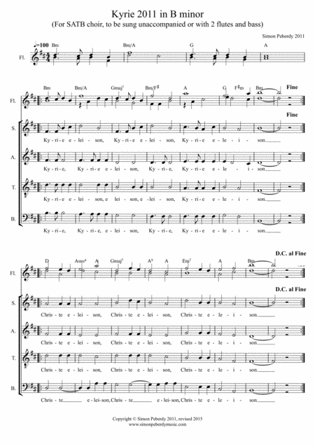 Free Sheet Music Kyrie Eleison 2011 In B Minor For Satb And Optional Flutes