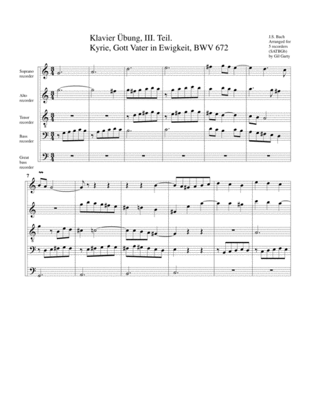 Kyrie Gott Vater In Ewigkeit Bwv 672 From Klavier Uebung Iii Teil Arrangement For 5 Recorders Sheet Music