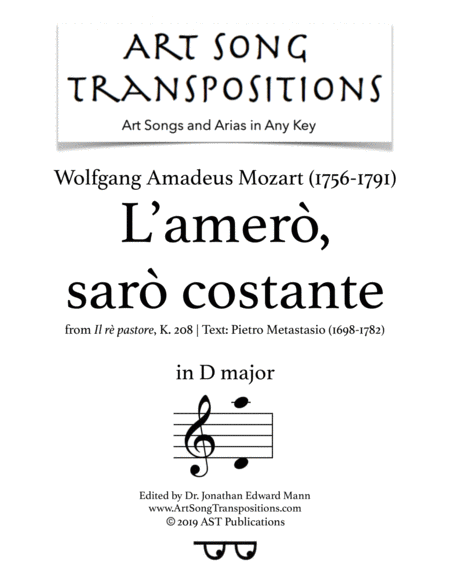 Free Sheet Music L Amer Sar Costante D Major