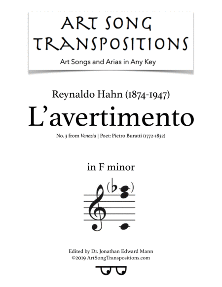 Free Sheet Music L Avertimento Transposed To F Minor