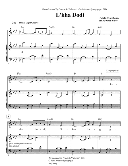 Free Sheet Music L Kha Dodi Tenenbaum