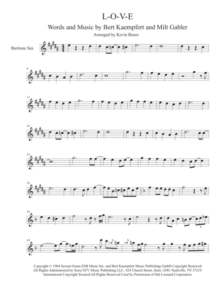 L O V E Bari Sax Trumpet Solo Part Included Sheet Music