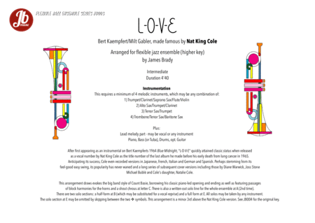 L O V E Jb003 Higher Key Arranged For Flexible Jazz Ensemble With Vocal Or Instrumental Lead Sheet Music