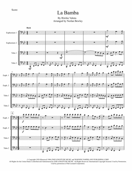 La Bamba Tuba Euphonum Quartet Sheet Music