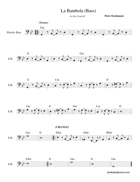 La Bambola Bass Guitar Part Sheet Music