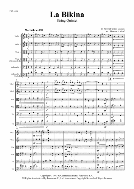 Free Sheet Music La Bikina Mariachi Luis Fuentes String Quintet