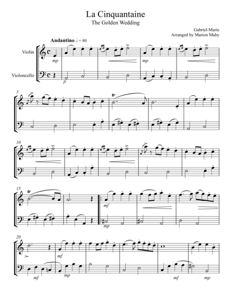 La Cinquantaine For Violin Cello Duet Sheet Music