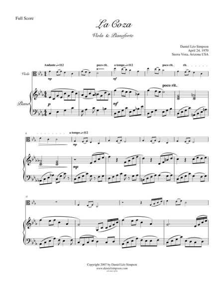 Free Sheet Music La Coza For Viola Piano