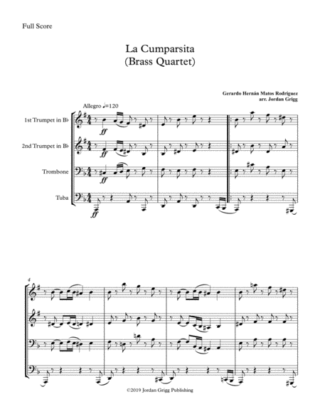 Free Sheet Music La Cumparsita Brass Quartet