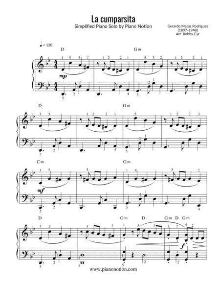 La Cumparsita Simplified Piano Solo Sheet Music