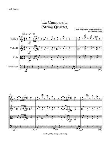 La Cumparsita String Quartet Sheet Music