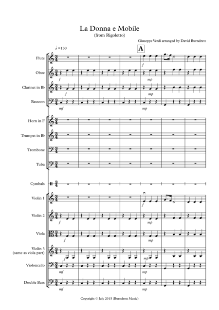 La Donna E Mobile From Rigoletto For School Orchestra Sheet Music