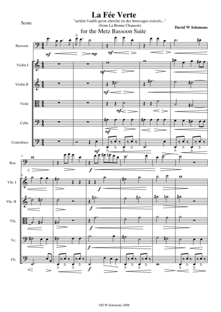 La Fe Verte For Bassoon And String Orchestra Sheet Music