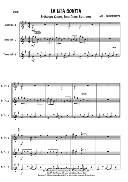 La Isla Bonita Trumpet Trio Sheet Music