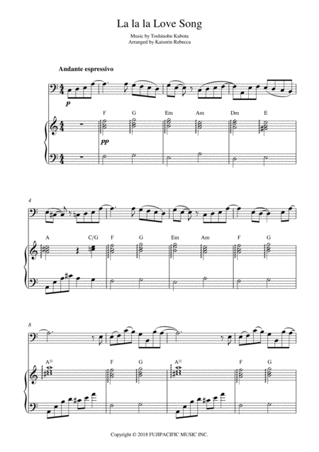 La La La Love Song Bassoon Solo And Piano Accompaniment Sheet Music