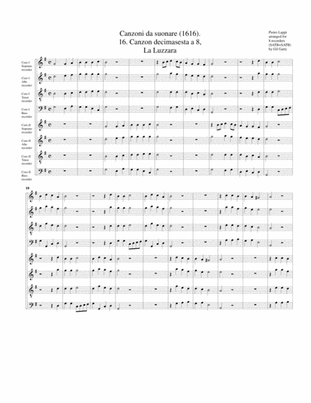 Free Sheet Music La Luzzara A8 Canzoni Da Suonare 1616 No 16 Arrangement For 8 Recorders