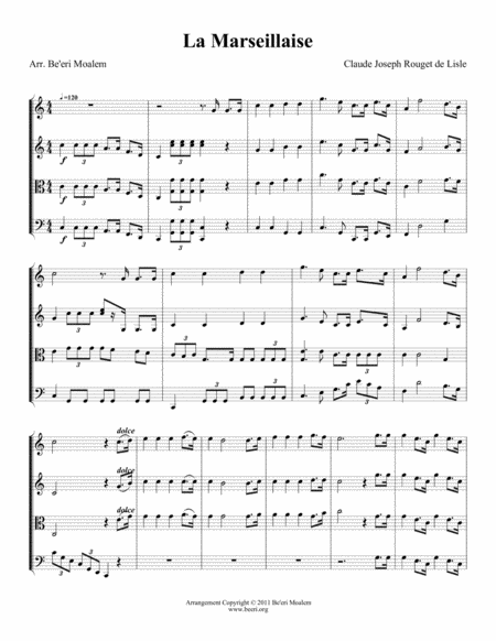 Free Sheet Music La Marseillaise For String Quartet