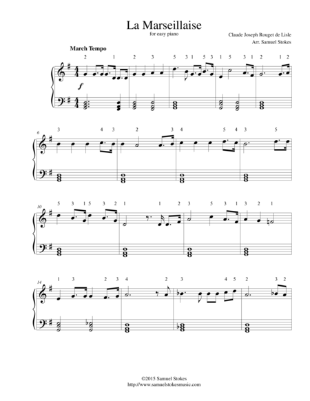 Free Sheet Music La Marseillaise French National Anthem For Easy Piano