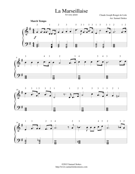 La Marseillaise French National Anthem For Easy Piano Sheet Music