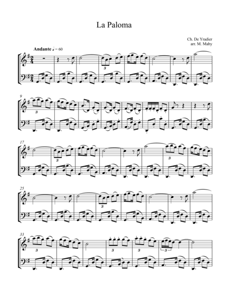 La Paloma For Violin Cello Duet Sheet Music