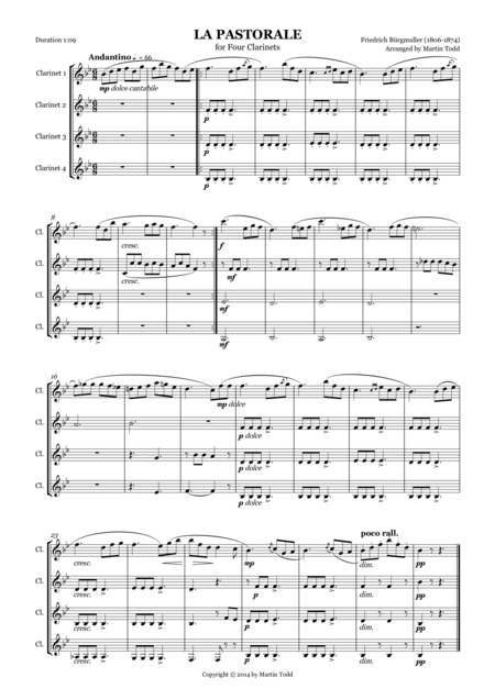 Free Sheet Music La Pastorale For Four Clarinets