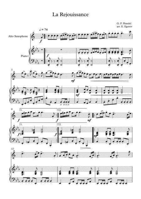 Free Sheet Music La Rejouissance George Frideric Handel For Alto Saxophone Piano