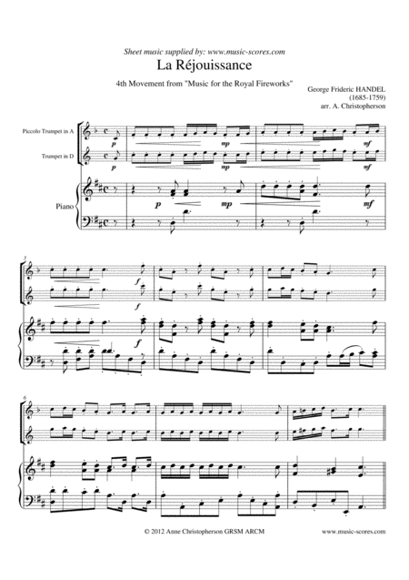 Free Sheet Music La Rjouissance Piccolo Trumpet Trumpet Piano