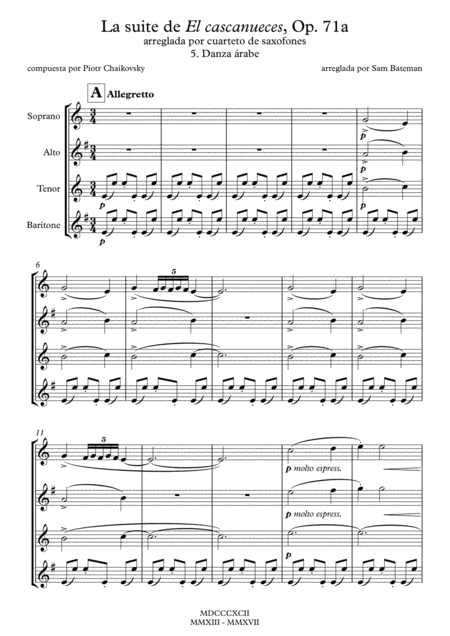 La Suite De El Cascanueces 5 Danza Rabe Sheet Music