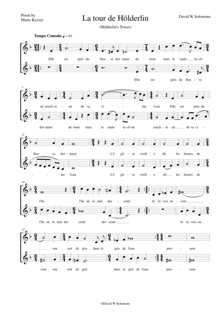 Free Sheet Music La Tour De Hlderlin Holderlins Tower For Two Equal Voices