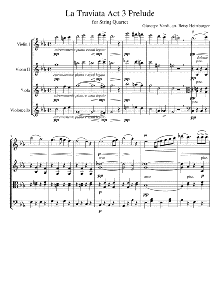 La Traviata Act 3 Prelude For String Quartet Sheet Music