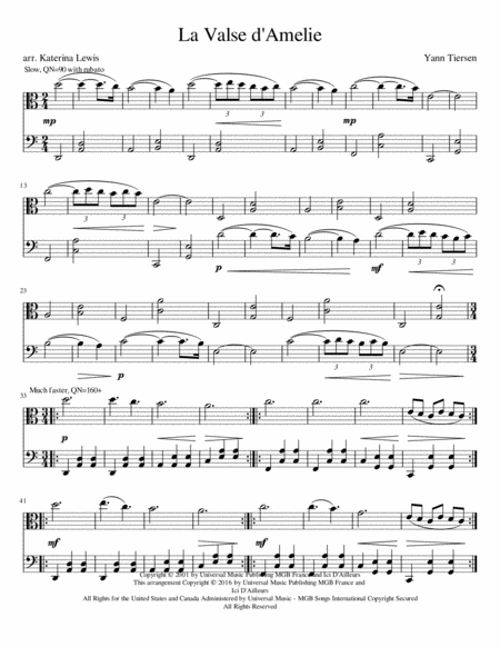 La Valse D Amelie Viola Cello Duet Sheet Music