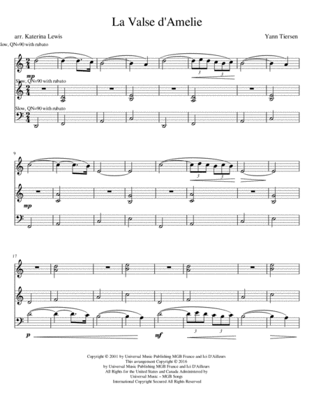 La Valse D Amelie Violin 1 Violin 2 Cello Trio Sheet Music