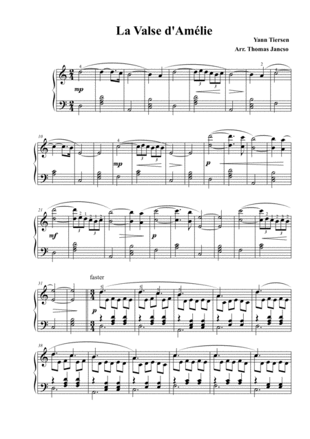 Free Sheet Music La Valse D Amelie