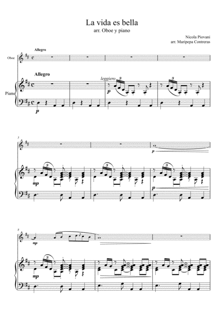 La Vida Es Bella La Vita E Bella Oboe And Piano Sheet Music